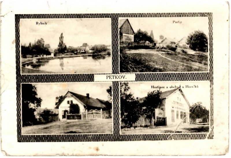 Historický pohled s fotkami domů v obci