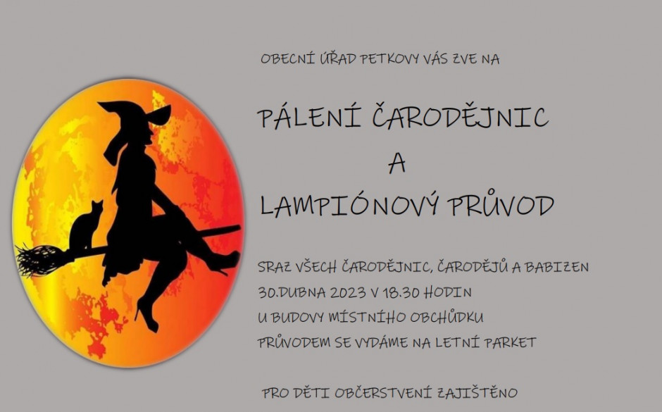 Pálení čarodějnic a lampionový průvod 30. dubna 2023 od 18,30 hodin