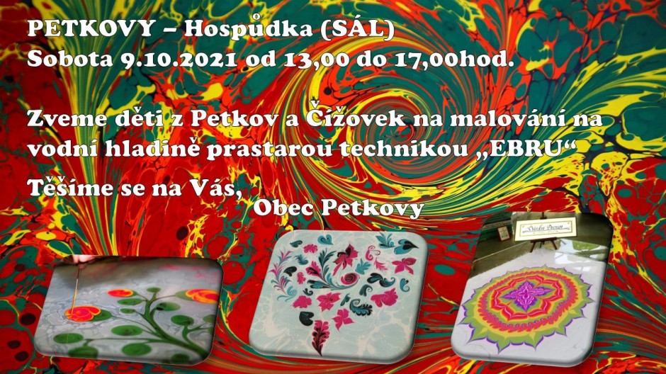 Malování na vodní hladinu v sobotu 9.10.2021 od 13 hodin na sále Hospůdky